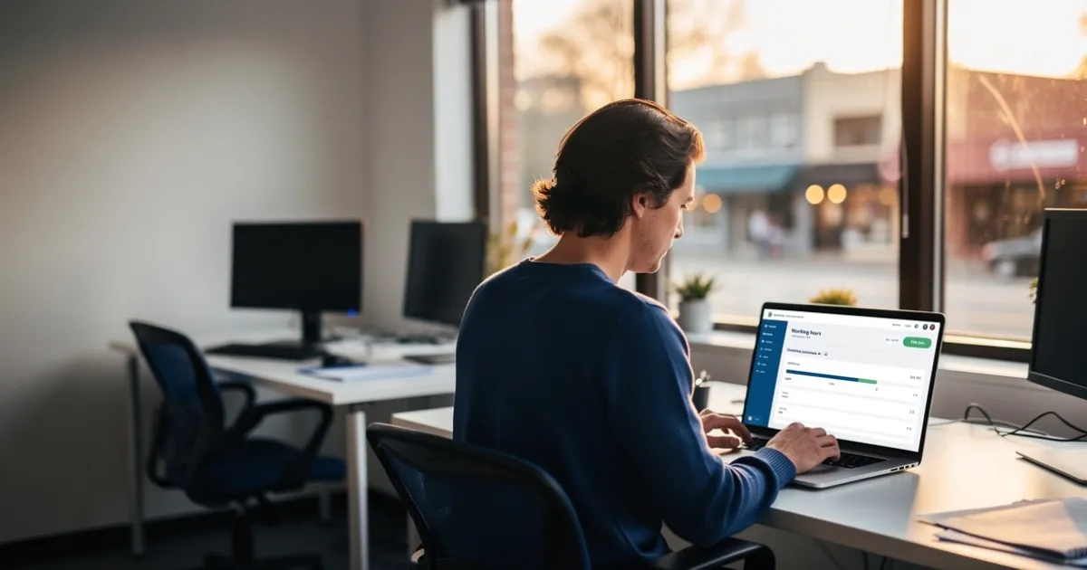 Mitarbeiter erfasst Überstunden digital am Arbeitsplatz